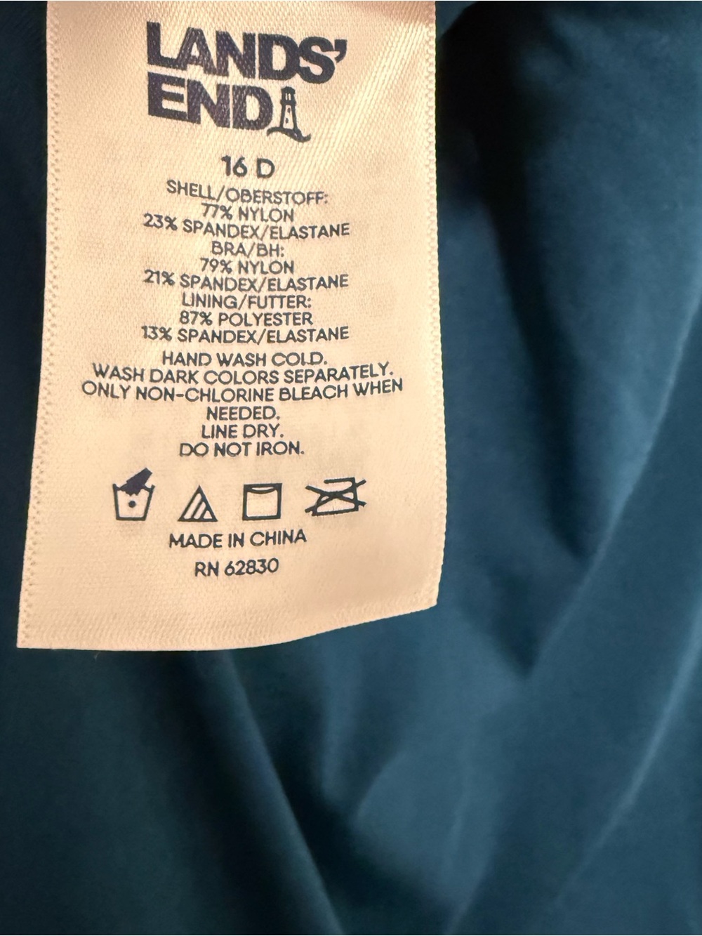 Lands' End Plus Size V-Neck Wrap Underwire Tankini Swimsuit Top Adjustable 16D - Picture 7 of 8